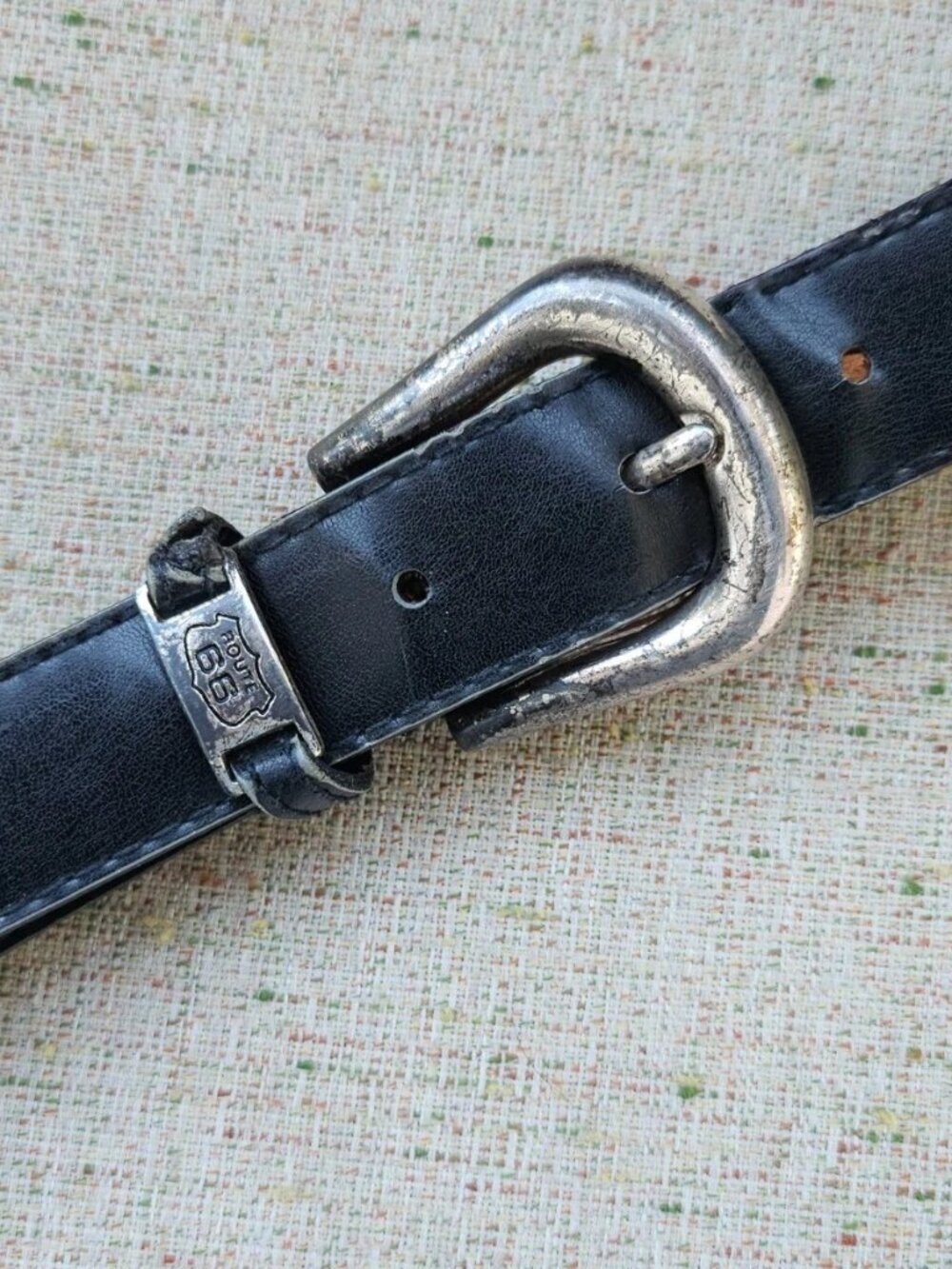 Vintage Route 66 Belt Black Genuine Leather Unisex Belt Waistband Size 30 inches - Picture 1 of 11